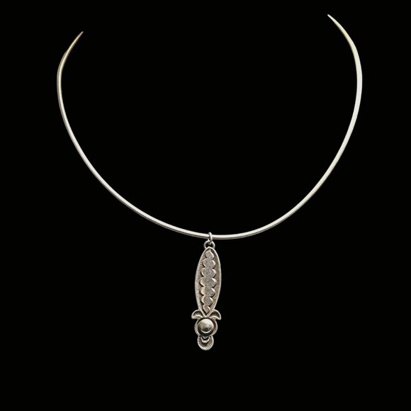 Vintage Alex Sanchez Pendant Sterling Silver Stampwork with Omega Chain - Picture 1 of 5